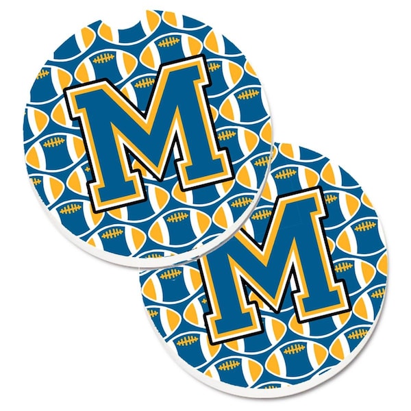 Carolines Treasures Letter M Football Blue and Gold Cup Holder Car Coaster, PK2 CJ1077-MCARC - main